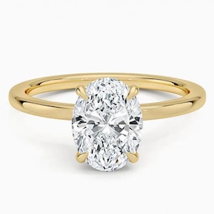 2 CT Lab Grown gecertificeerde ovale geslepen diamanten solitaire verlovingsring, 14K massief gouden ring, verborgen halo ovale diamanten ring, jubileumcadeau