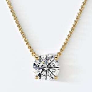 2 Carat Lab Grown Diamond Necklace, Solitaire Round Cut Diamond Pendant Necklace, 14K Solid Gold Necklace For Her, Wedding Anniversary Gifts