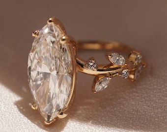 Anello di fidanzamento con diamante taglio marquise, anello nuziale ispirato alla natura, anello con diamante da 3 ct certificato IGI, anello di fidanzamento ideale per lei