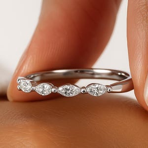 Diamond Wedding Band, Marquise Cut Lab Grown Diamond Band, Eternity Pave Wedding Band, Stackable Band, Wedding Gift, Promise Ring, Gift Ring