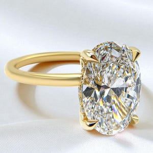 3.0 CT Oval Cut Lab Grown Diamond Wedding Ring, Hidden Halo Solitaire Engagement Ring, Conflict Free Diamond Ring, Solid Gold Ring