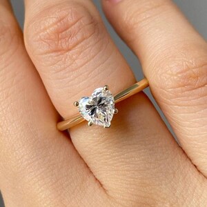 1.5 CT Heart Cut Lab Grown Diamond Engagement, 14k Solid Gold Ring, Solitaire Ring, Proposal Ring, Promise Ring, Anniversary Gift For Her