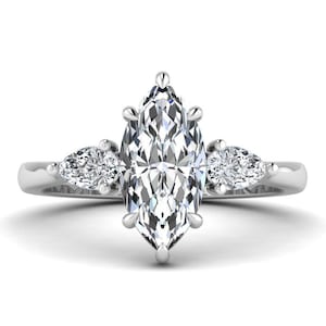 Marquise Cut Diamond Engagement Ring, IGI Certified Three Stone Lab Grown Diamond Ring, Wedding Ring for Women, Anniversary Gifts for Her