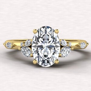 Oval Cut Lab Grown Diamond Cluster Engagement Ring, 14K Solid Gold Ring, Women&#39;s Diamond Ring, Wedding Ring, Proposal Ring For Her