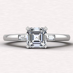 1.25 CT Asscher Cut Lab Grown Diamant Drei Stein Verlobungsring mit 14K Massivem Weißgold Ehering, Jubiläumsgeschenk für Sie