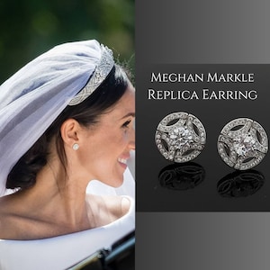 Pendiente réplica de Meghan Markle, pendiente de diamante cultivado en laboratorio, pendiente de botón, pendiente de boda de Meghan Markle, pendiente de diamante para ella, regalo para ella