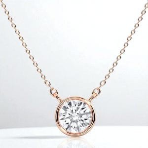 Solitaire Diamond Necklace, 1 Carat Round Brilliant Cut Lab Grown Diamond Solid Gold Necklace Gift For Women, Minimalist Necklace For Her