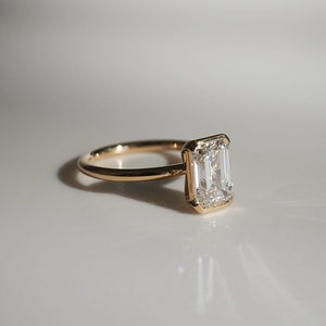 Solitaire Diamond Ring, Emerald Cut Lab Grown Diamond Ring, Half Bezel Set Engagement Ring, CVD Diamond Ring, 14K Solid Gold Ring, Gift Ring