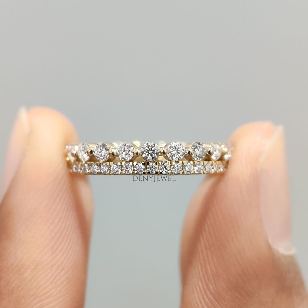 Lab Grown Diamond Wedding Band, Double Row Pave Full Eternity Band, 10K ...