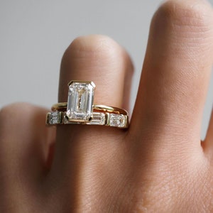 Solitaire Diamond Ring, Emerald Cut Lab Grown Diamond Ring, Half Bezel Set Engagement Ring, CVD Diamond Ring, 14K Solid Gold Ring, Gift Ring