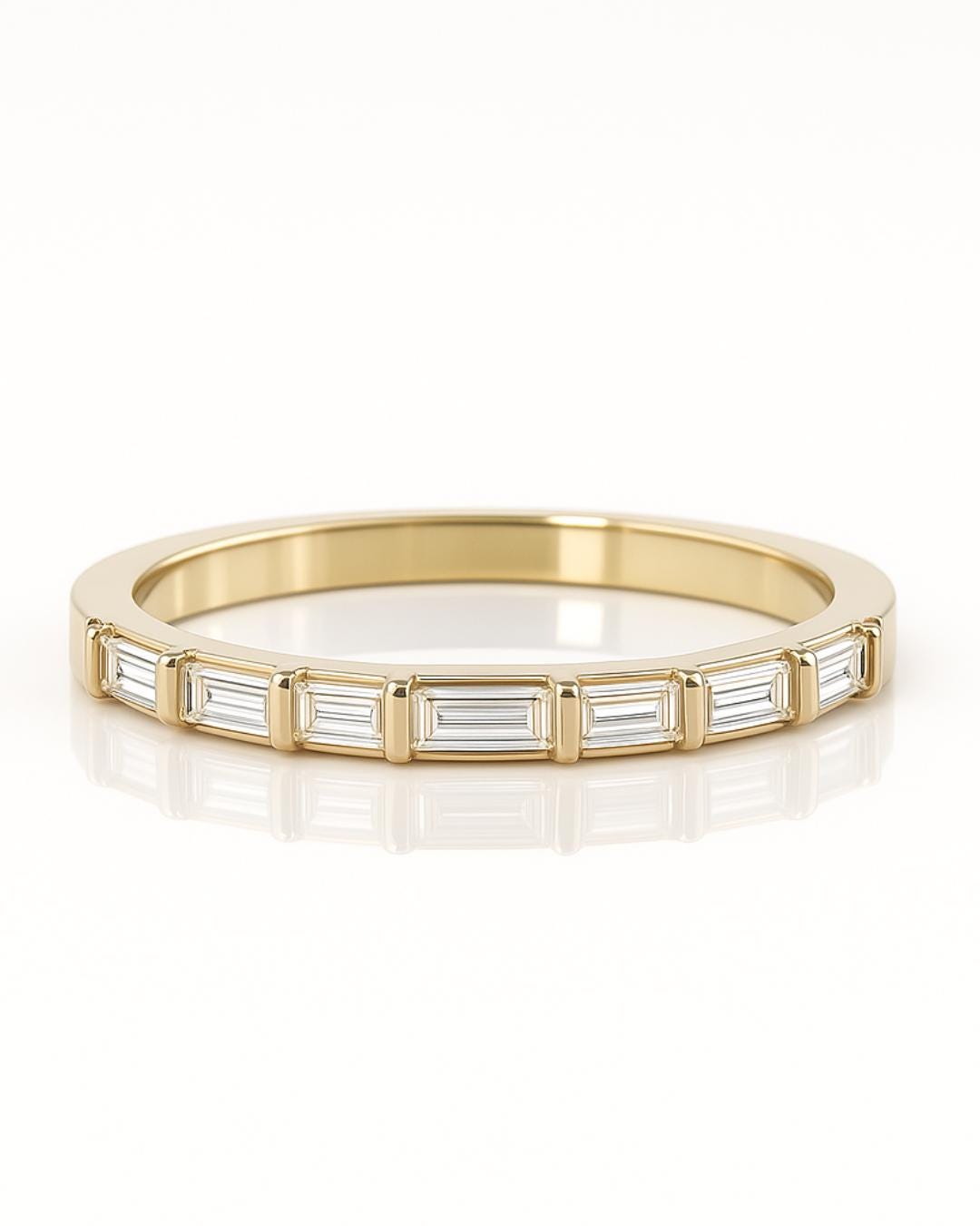 Baguette Cut Lab Grown Diamond Wedding Band, 14K Solid Gold Half ...