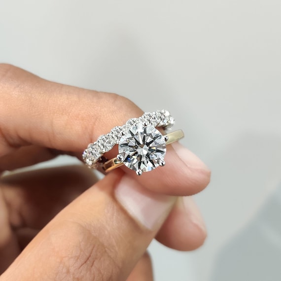 2CT CZ Round Cut Engagement Ring 2-Piece Wedding Bridal Band Set – 14k White Gold Filled Sterling Silver