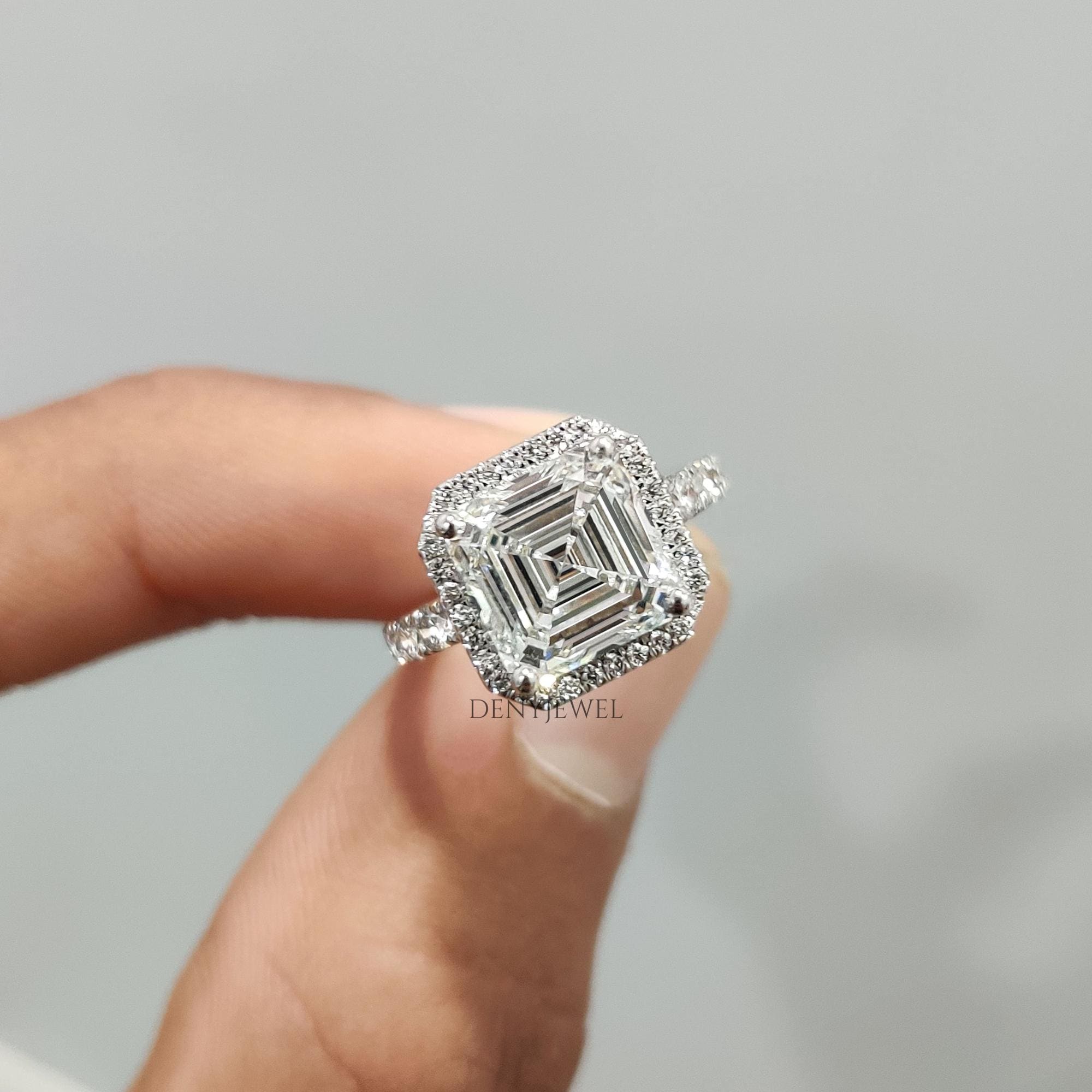 IGI-Certified Lab-Grown 3-Carat Asscher Halo Ring