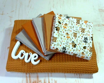 Stoffpaket Krabbeldecke "Toni" mit 5 Westfalenstoffen und Waffelpiqué / Patchwork Babydecke