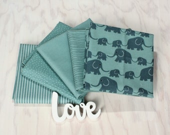 Capri mint Elefant Westfalenstoff / Stoffpaket oder Meterware / Baumwolle / Elefant Streifen Punkte uni / Oeko-Tex®-Standard 100