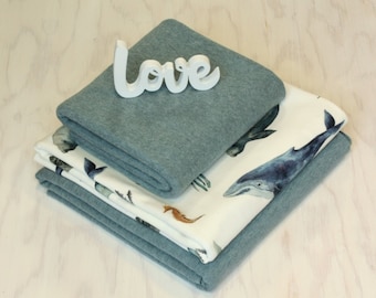 Deep Sea Watercolor Baumwolljersey *Stoffpaket mit Sommersweat und Bündchen* blau/grün/creme 150 cm breit