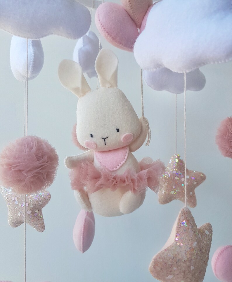 Baby mobile mobile for girl bunny on the balloons pink Etsy