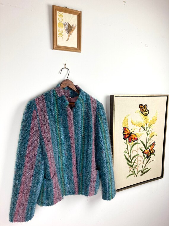 Vintage mohair pastel striped jacket - image 3