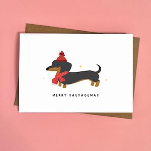 Merry Sausagemas, Sausage Dog, Pun, Dog, Funny, Cute, Christmas Cards, Christmas, Festive, Humour