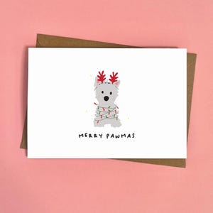 Merry Pawmas, Westie, Hund, Weihnachten, niedlich, festliche Lichter, Weihnachtskarten, Weihnachten