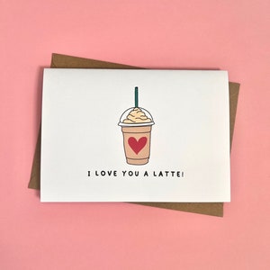 Te amo un café con leche, café, día de San Valentín, aniversario, divertido, café helado, juego de palabras, humor, tarjeta para él, tarjeta para ella, novio, esposa