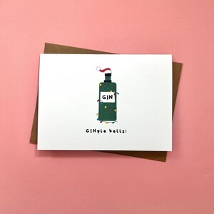 Carte de Noël avec gin, Gingle Bells, Amusante, Carte de Noël, Gin, Carte de gin, Fête, Alcool, Cartes de Noël