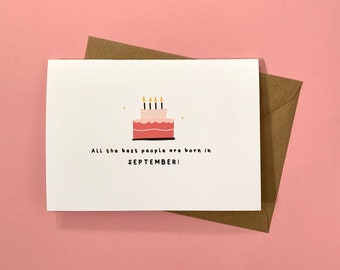 Lustige September Geburtstagskarte, Cake Design