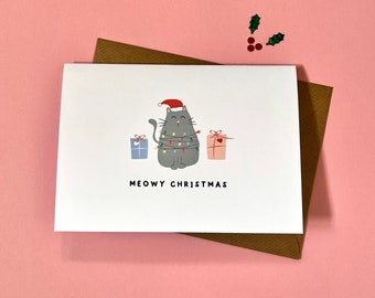 Meowy Christmas, Carte de Noël, Chat, Lumières, Mignon, Festif, Joyeux Noël