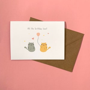 Cat birthday card, Cute cats, Birthday card, Ginger Cat, Tabby Cat, Balloon, Happy Birthday