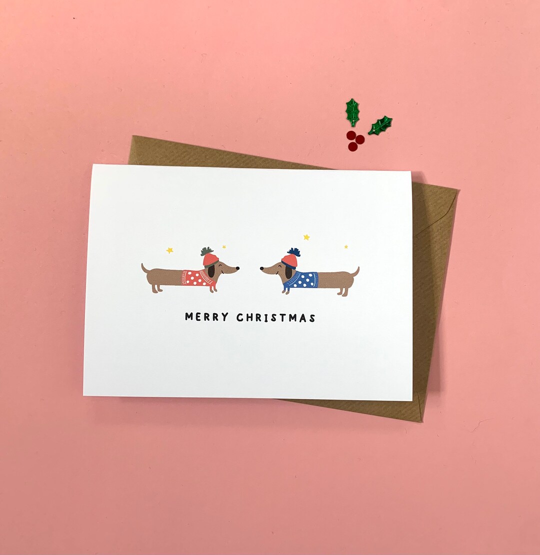 Sausage Dog Christmas Card, Dachshund Card, Individual or Pack, Sausage