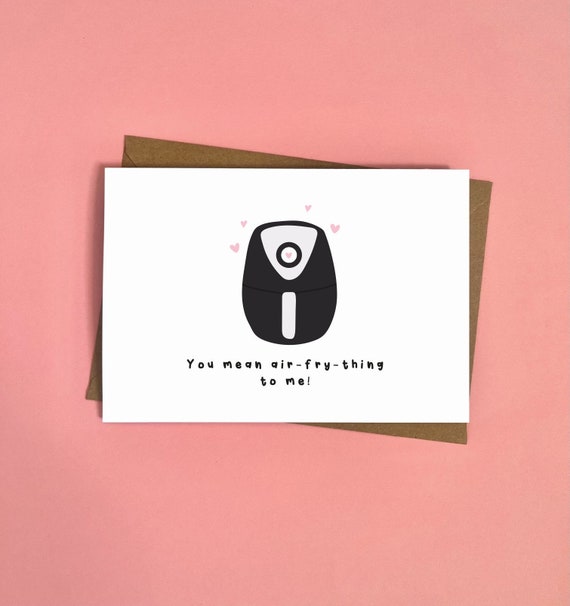 Lustige Valentinstagskarte 'Love Is In The Air-Fryer' – A5, Blanko Innen, Inkl. Umschlag