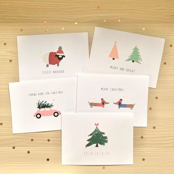 Download Christmas Card Bundle 5 Pack Festive Christmas Cards Etsy