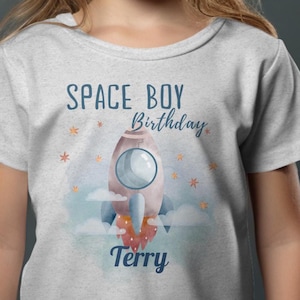 Space Boy Birthday T-Shirt, Rocket Ship Tee, Personalized Kids Shirt, Custom Name Shirt, Outer Space Theme, Cute Birthday Gift