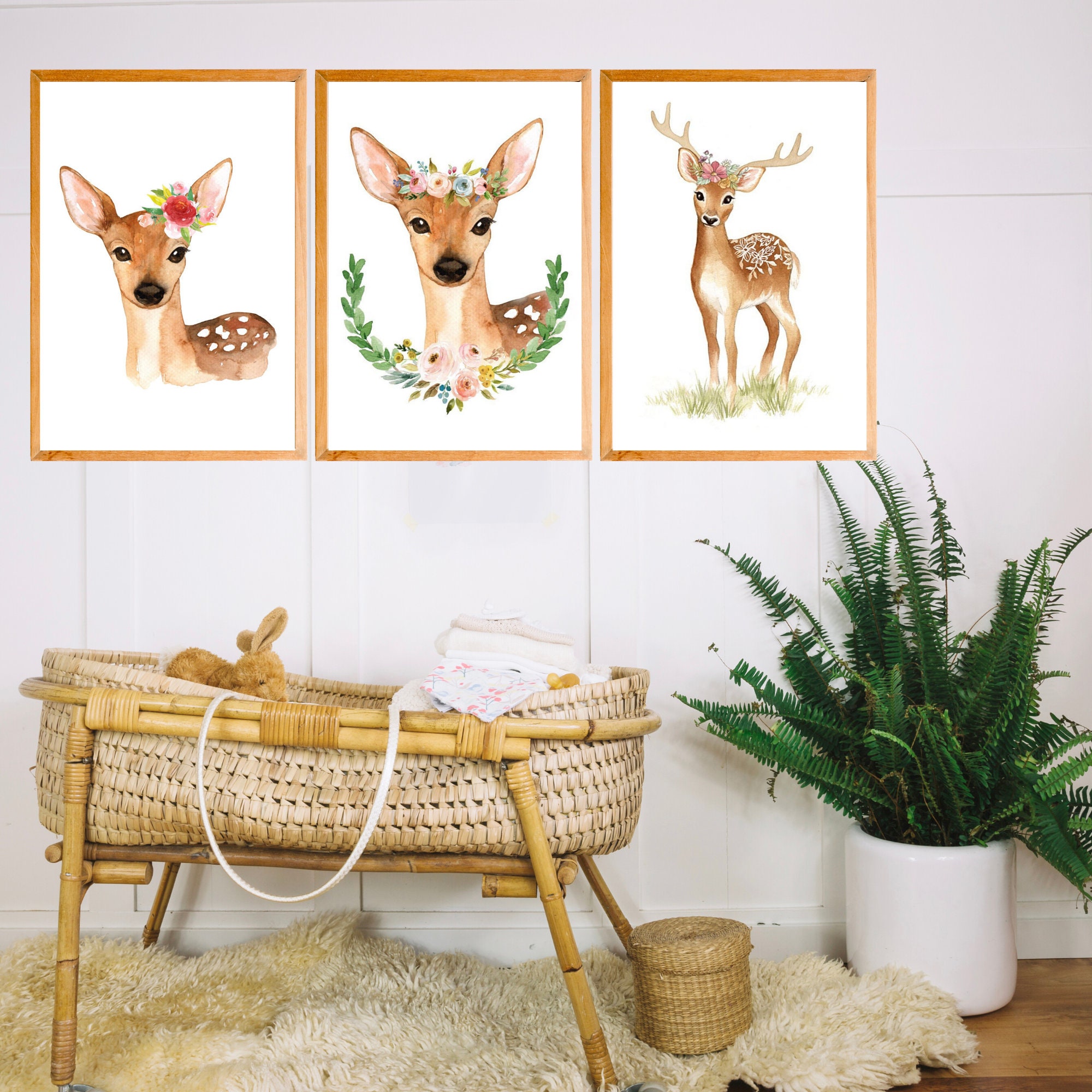 CUTE Floral Deer Nursery Wall DecorWoodland Nursery Art For Etsy