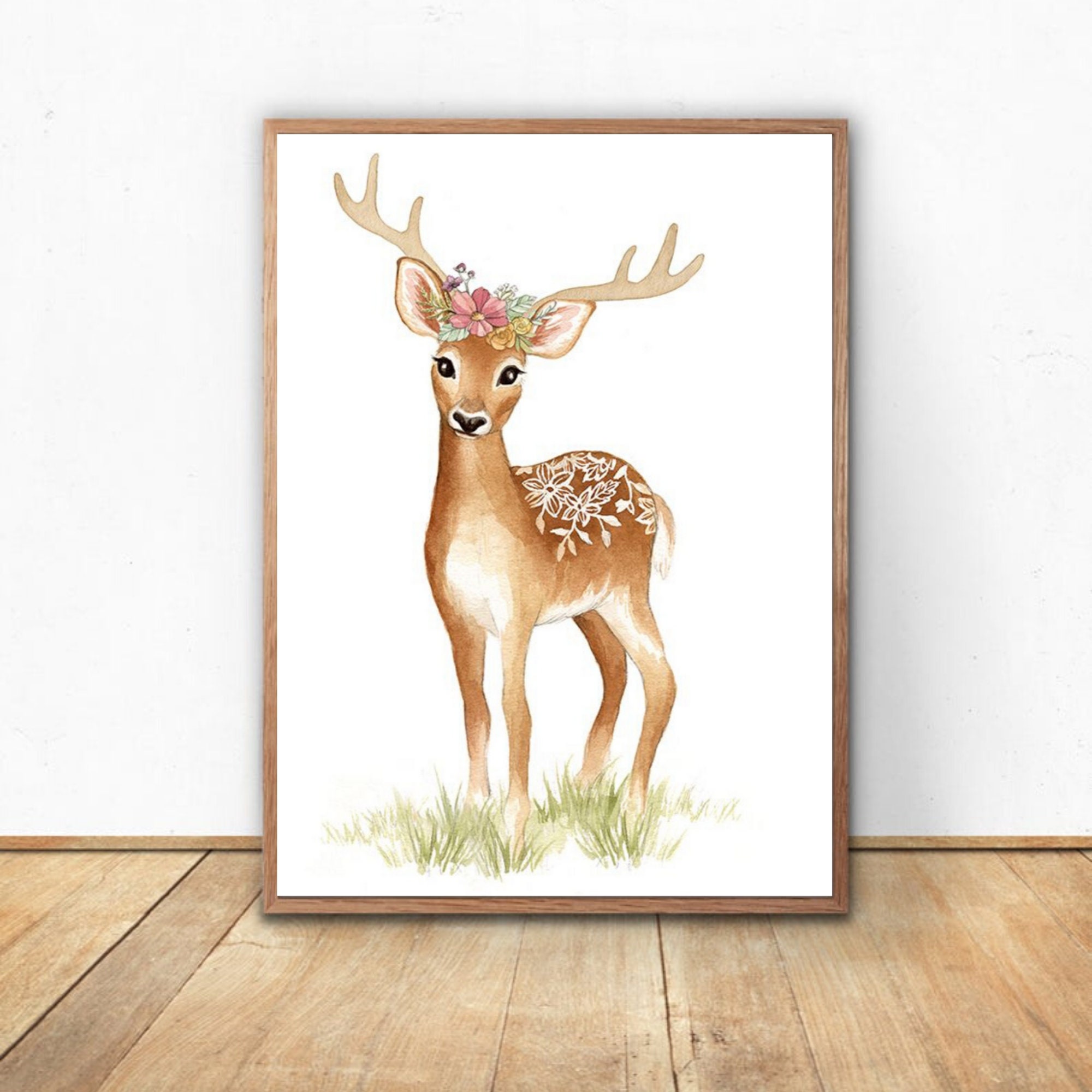 CUTE Floral Deer Nursery Wall DecorWoodland Nursery Art For Etsy