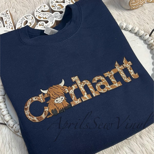Highland Cow Sweatshirt, Carhartt Sweatshirt, Cute Cow Hoodie, Animal Lover Gift, Cow Sweatshirt, Highland Cow Crewneck, Gift for Her