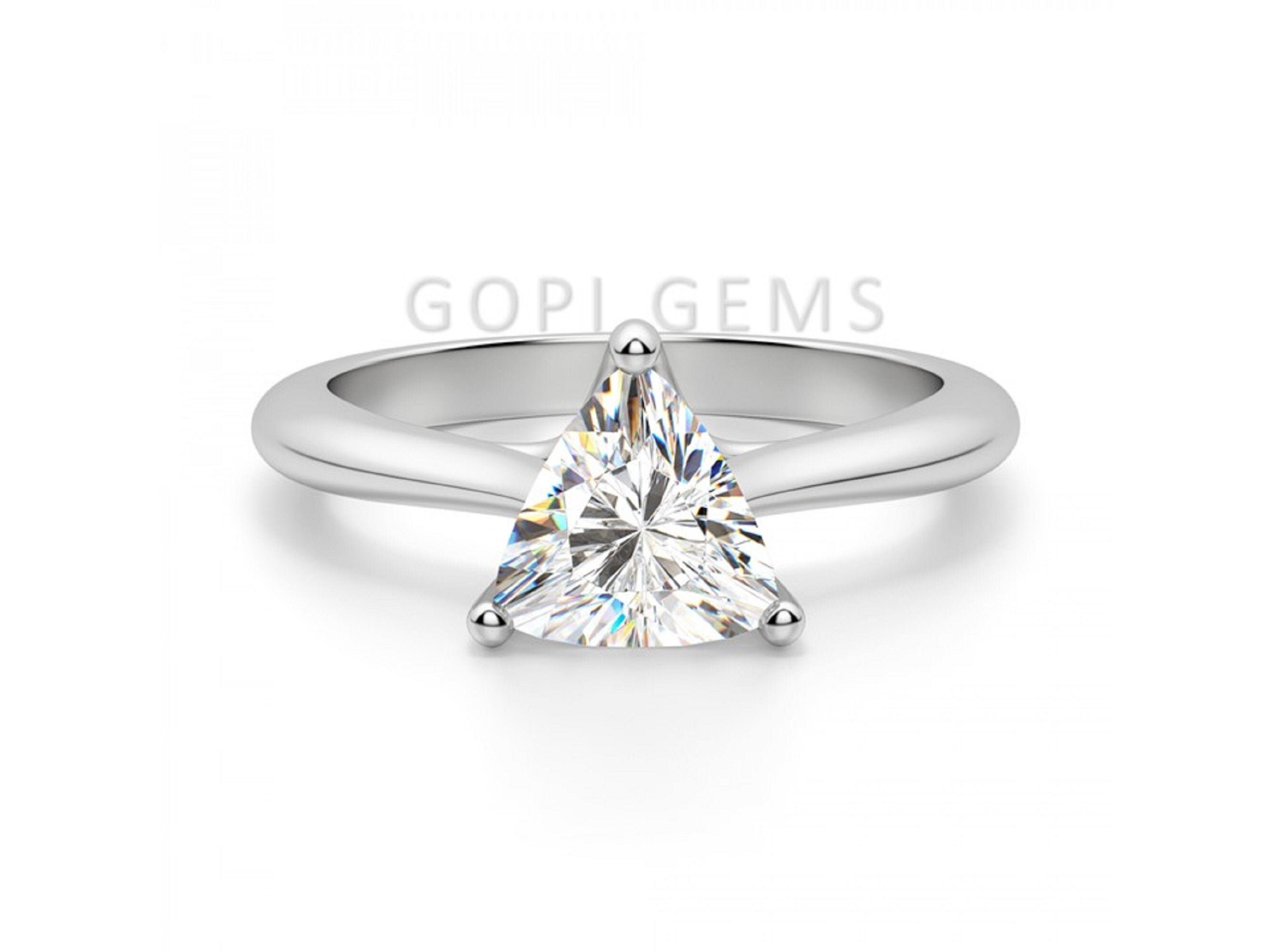 Colorless Moissanite Diamond Engagement Ring East West Accented Basket Trillion Cut 3.20Ct Anniversary Gift 10KT White Gold Ring