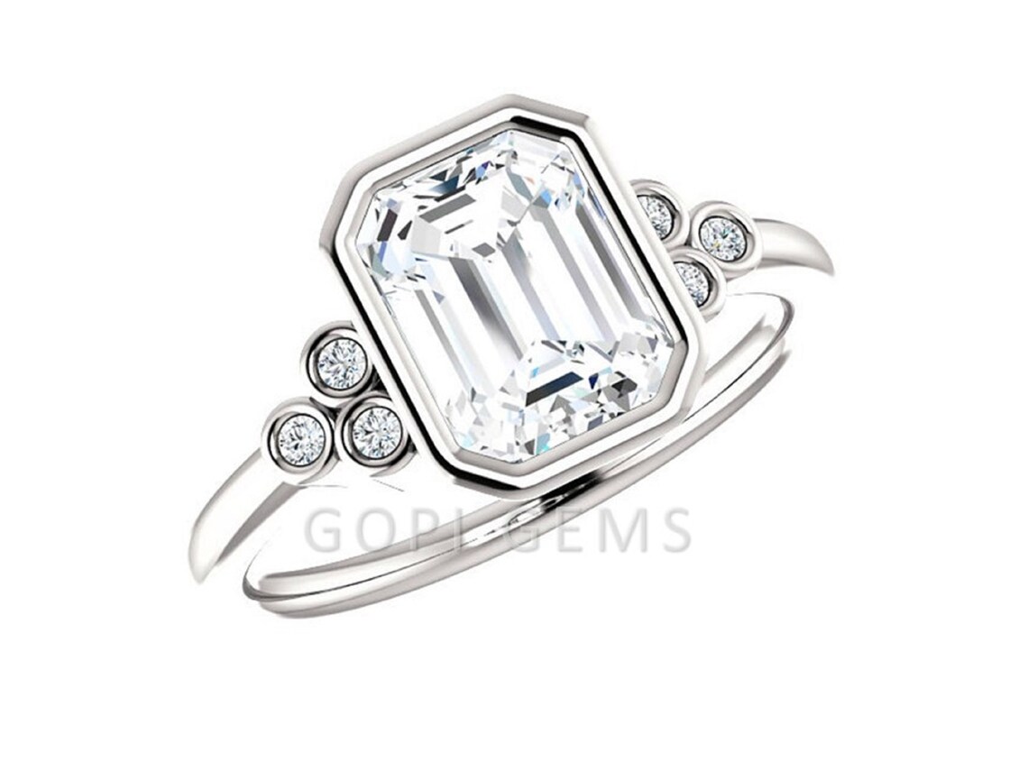 Bezel Set Ring Emerald Cut 2.00CT VVS1 Clarity Colorless Etsy