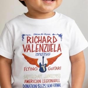 Ritchie Valens Toddler Shirt, Richard Valenzuela Tee, Flying Guitar Kids Shirt, La Bamba Baby Tee, Chicano Rock