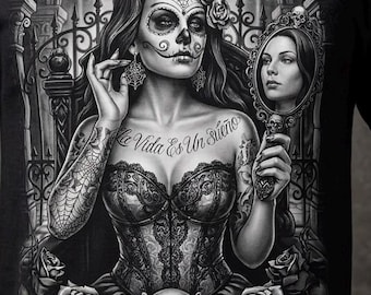 Chicana Lowrider Shirt, La Vida Es Un Sueño Tee, Latina Graphic Tee, Skull Rose Shirt, Chola Style T-Shirt