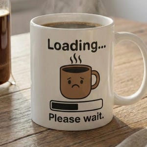 Cargando taza de café / Taza divertida para la mañana, por favor espere