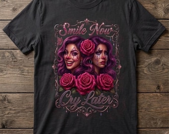 Smile Now Cry Later Chicano Graphic Tee, Urban Streetwear Tattoo Art Clothing