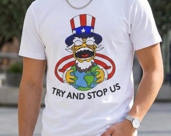 Camiseta de Homer y el Tío Sam de Los Simpson, camiseta divertida para turistas estadounidenses