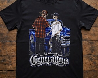 Generations Lowrider T-Shirt, Chicano Car Culture Graphic Tee, Vintage Classic Car Shirt
