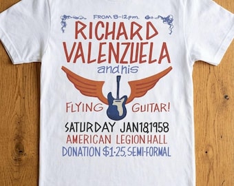 Camiseta de Richard Valenzuela con guitarra voladora / Fan art de Ritchie Valens, La Bamba