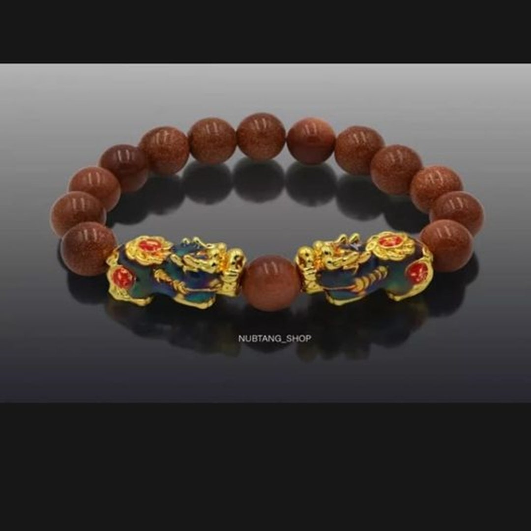 Real Gold Sandstone Bracelets Strung With Beautiful Auspicious Etsy