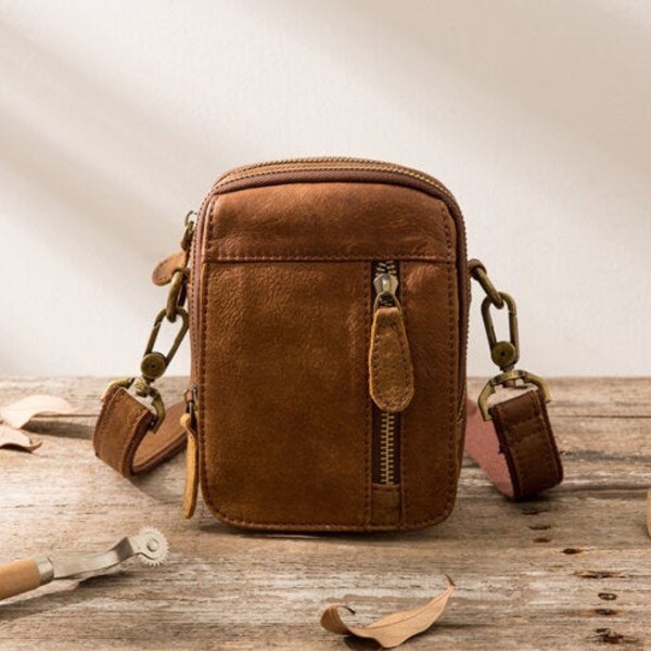 Mini-Tasche aus Leder, Crossbody-iPhone-Hülle, Smartphone-Hülle, Passhülle, Festivaltasche, Reisetasche, große Kapazität