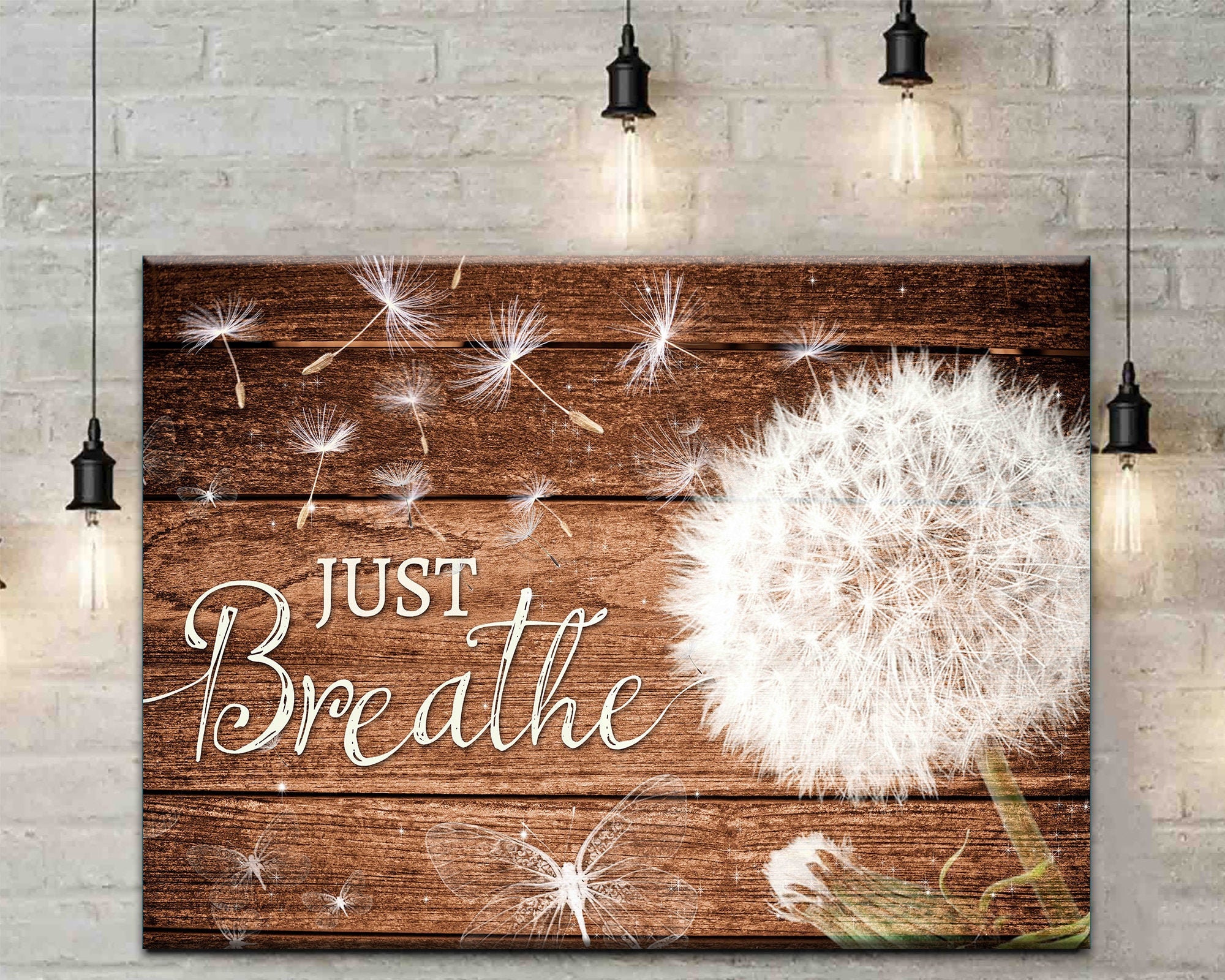 Just Breath Dandelion Painting Canvas Mediation Wall Art Etsy
