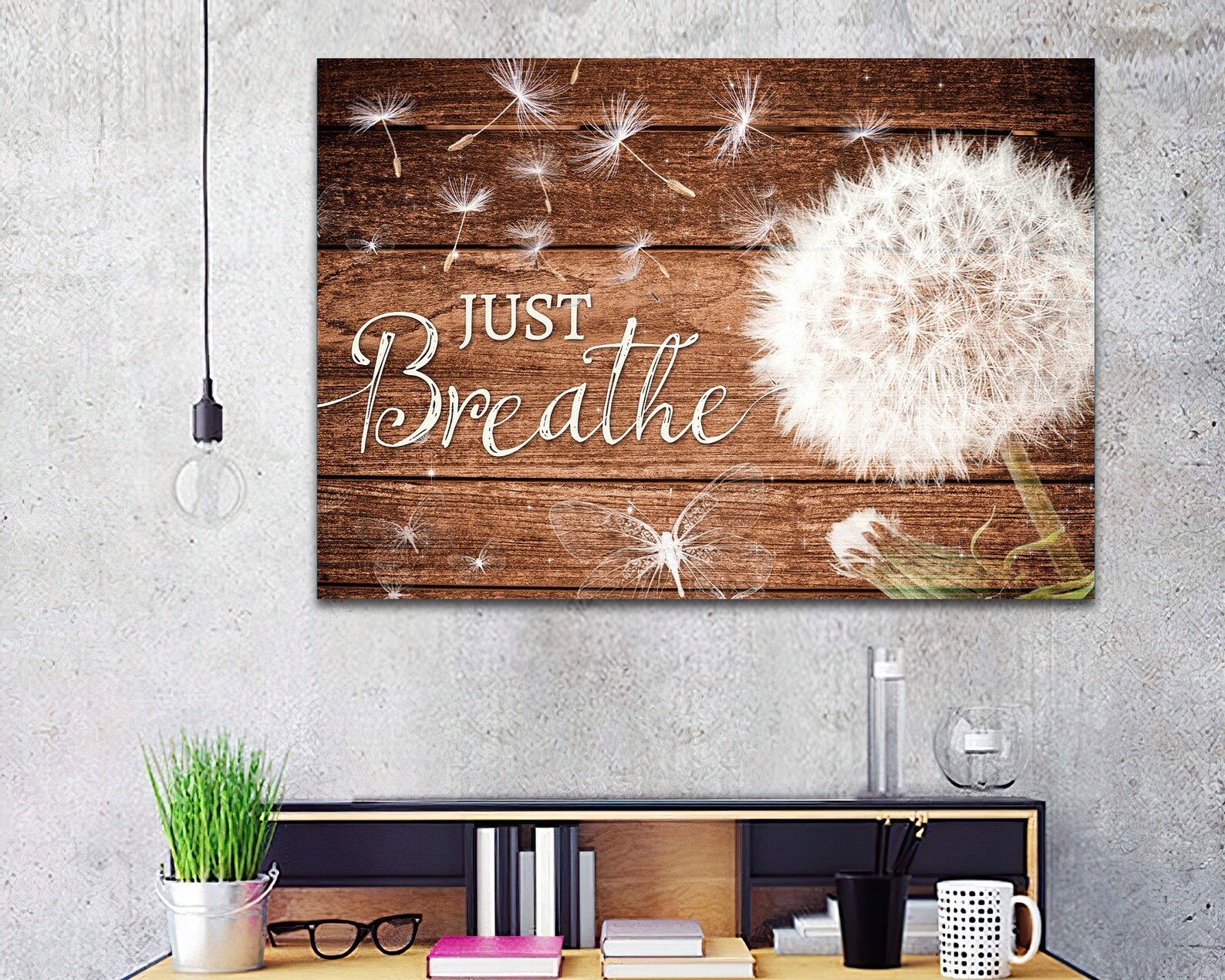 Just Breath Dandelion Painting Canvas Mediation Wall Art Etsy