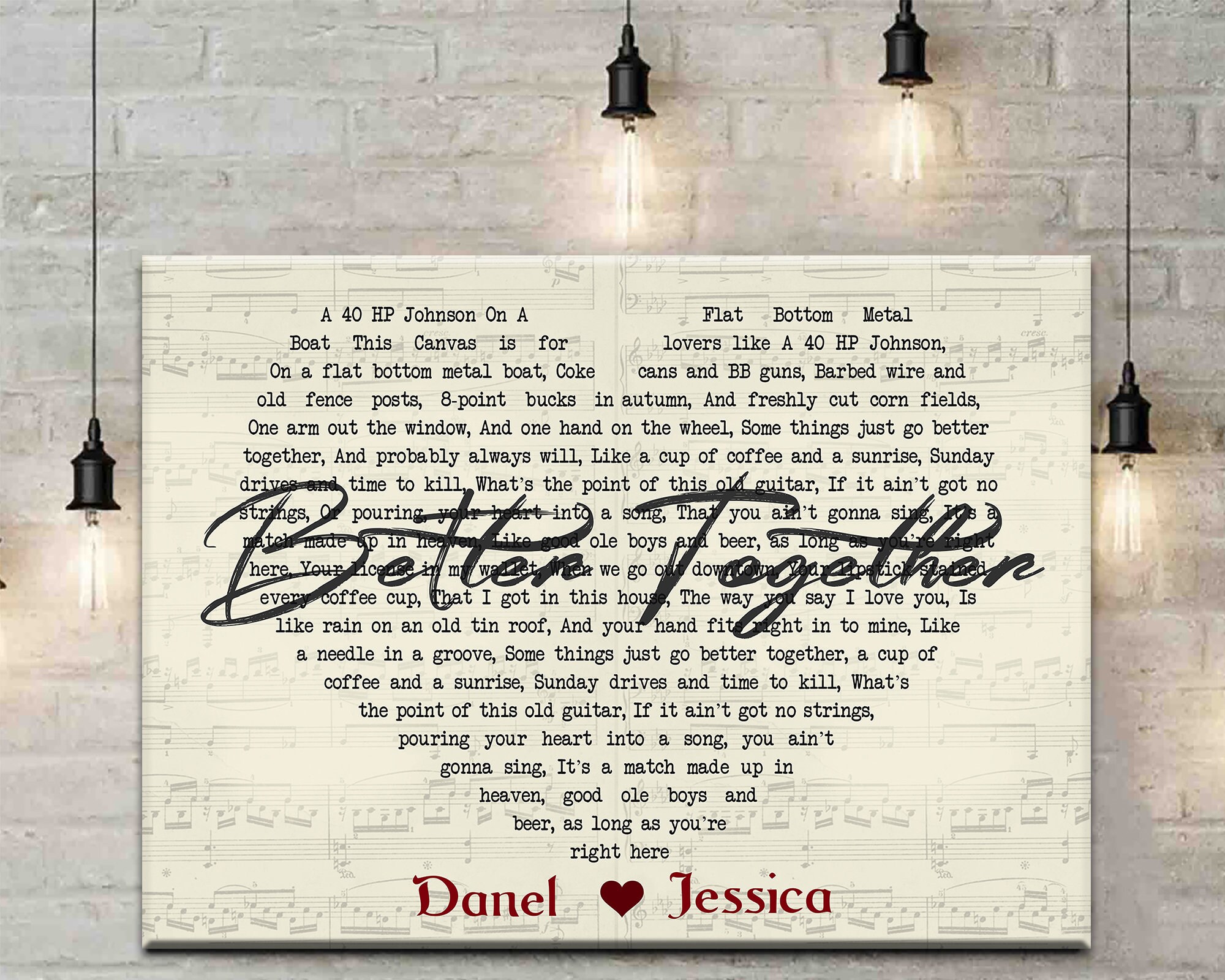 Personalized Heart Song Lyric Canvas. Better Together Lyric Etsy